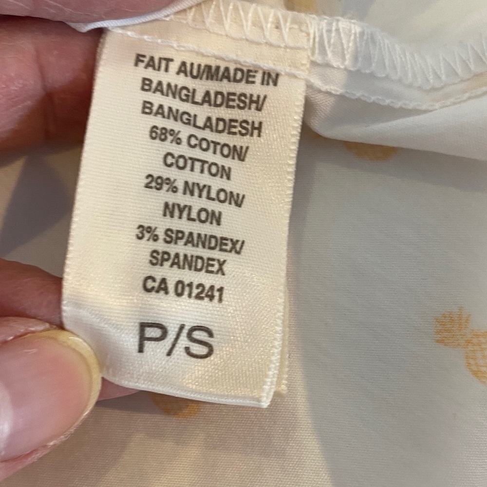Twik White Yellow Pineapple Print Sleeveless Button Front Shirt Summer P/S - Picture 9 of 15